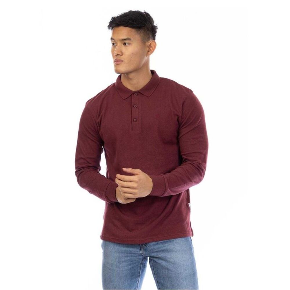 Peter Werth Mens Embroidered Long-Sleeved Polo Shirt / Burgundy